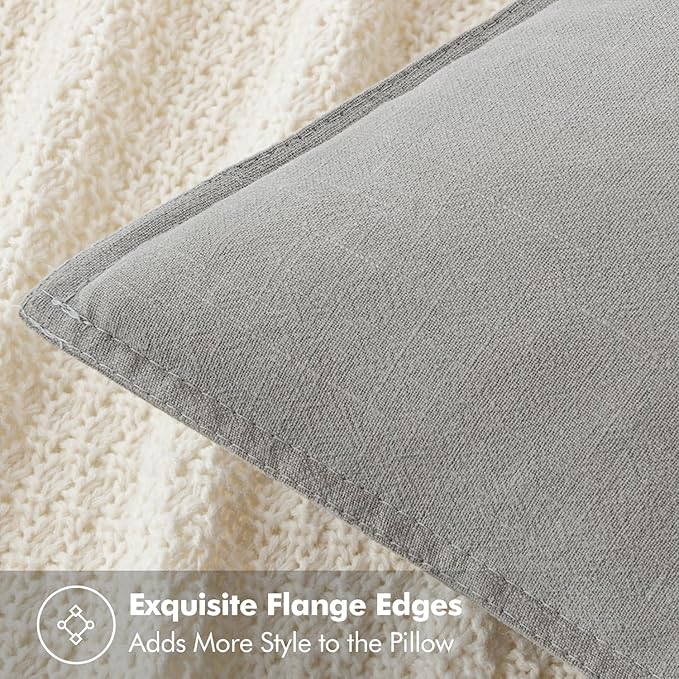 MIULEE Decorative Linen Pillow Covers 18x18 Inch Light Gray | Boho Farmhouse​ - Image 2