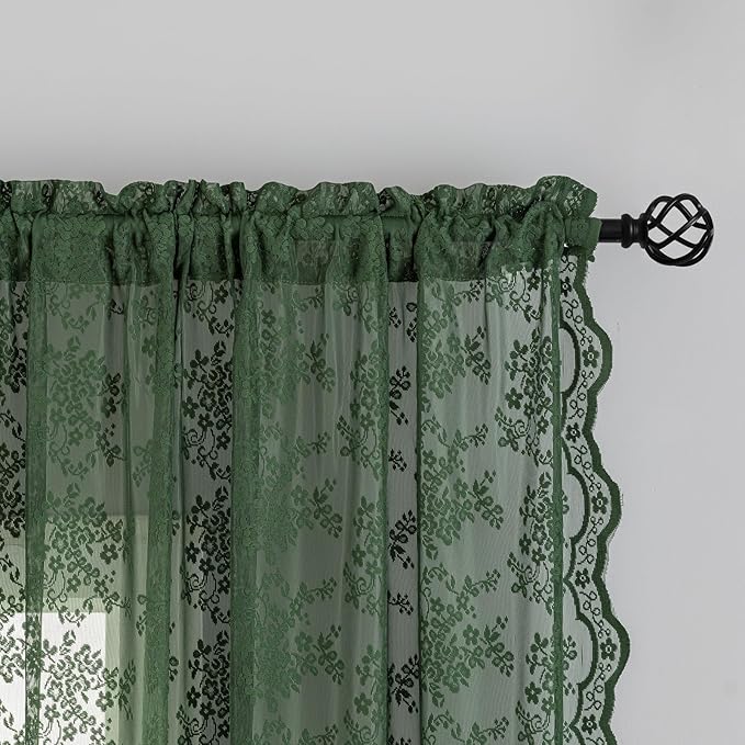 YJ YANJUN Vintage Lace Curtains 72 Inches Long-Victorian Floral Pattern Dark - Image 3
