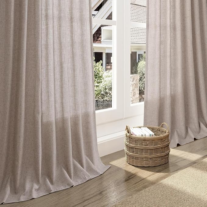 Brownish Grey Linen Curtains for Living Room Extra Long 132 Inches Long Back - Image 5