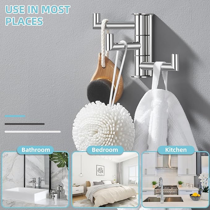 Angle Simple Towel Hook for Bathroom, SUS 304 Stainless Steel Foldable Robe Towel Holder, Wall Coat Hook, Polished Chrome