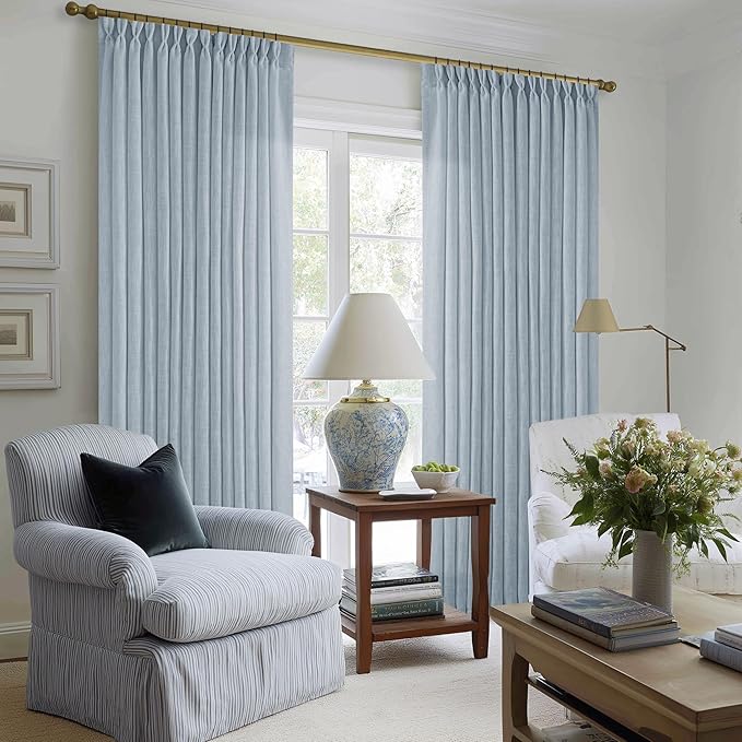 Extra Long Dusty Blue Linen Curtains 120 Inches Long 2 Panels | Coastal Sky Blue - Image 7