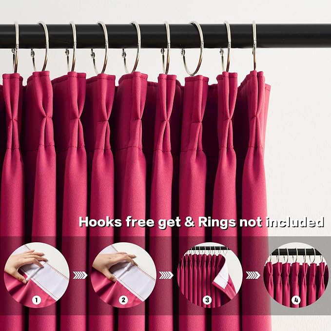 Pinch Pleated Hot Pink Blackout Curtains Short 2 Panels Set 45 Inch Length - Image 2