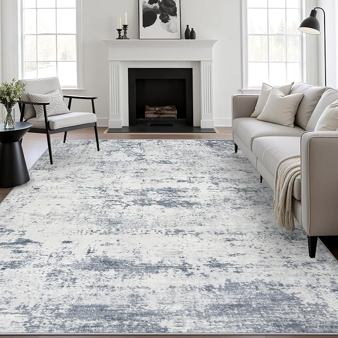 10x14 Area Rug Living Room: Modern Washable Soft Carpet Blue Grey | by FXRHLP