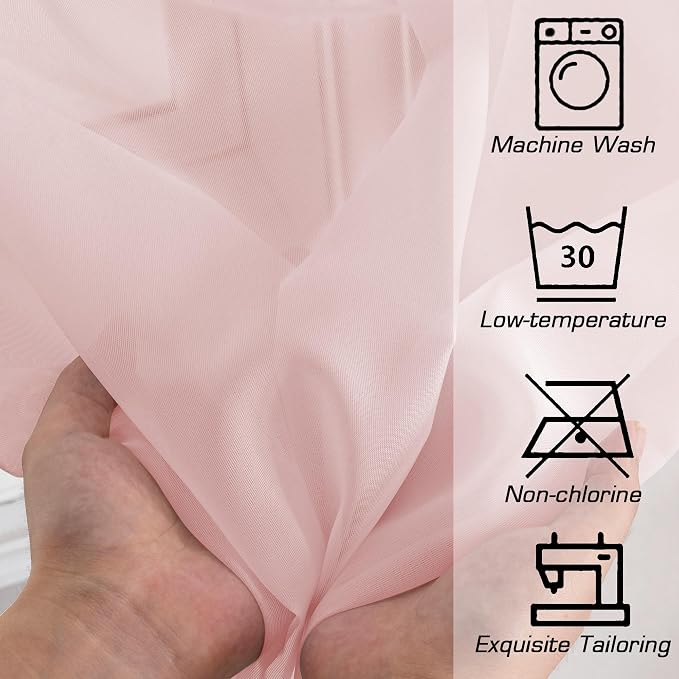 Simplebrand Blush Sheer Curtains 63 Inch Length 2 Panels, Rod Pocket Solid - Image 7