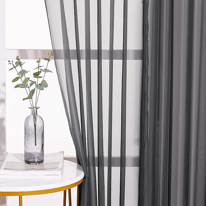 NICETOWN Sheer Curtains for Windows 54 inch Long, Ring Top Soft Voile Sheer - Image 3