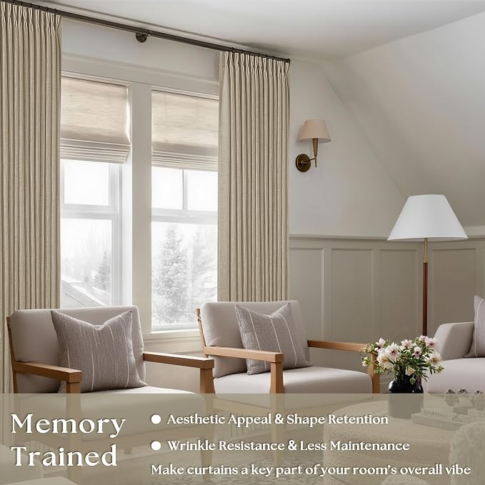 Greige 80 Inches Long Pinch Pleat Light Filtering Linen Window Curtains | Linen - Image 2