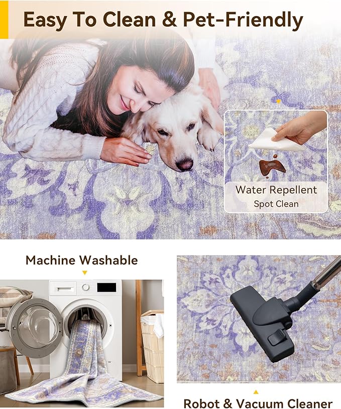 RELEANY Washable Area Rug, Runner 2'x5', Water Repellent, Pet Friendly - Image 5
