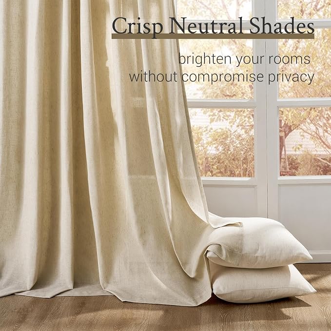 Topfinel 84 Inches Long Pinch Pleated Semi Sheer Curtains, Natural Linen - Image 6