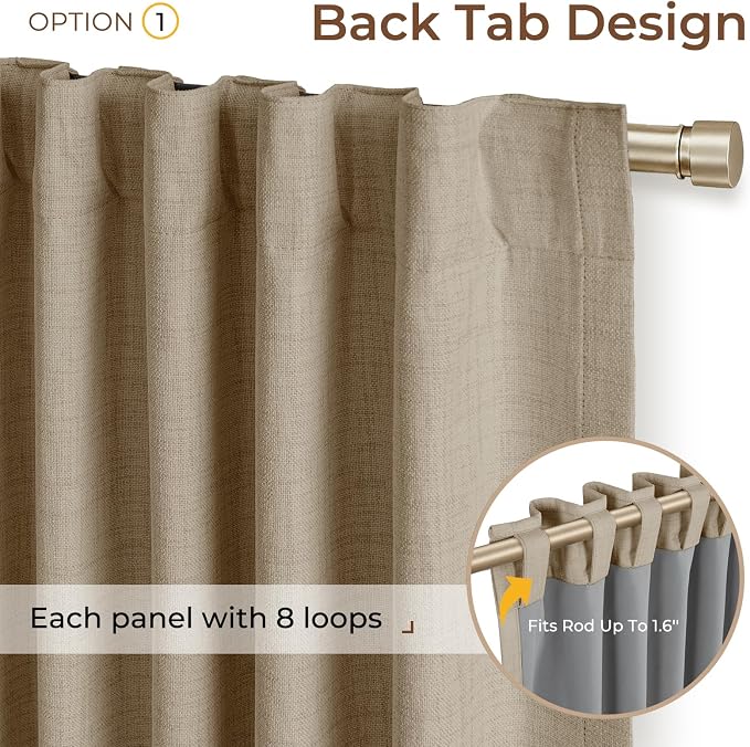 INOVADAY Extra Wide 100% Blackout Linen Curtains 102x84 Earthy Beige | Linen - Image 3