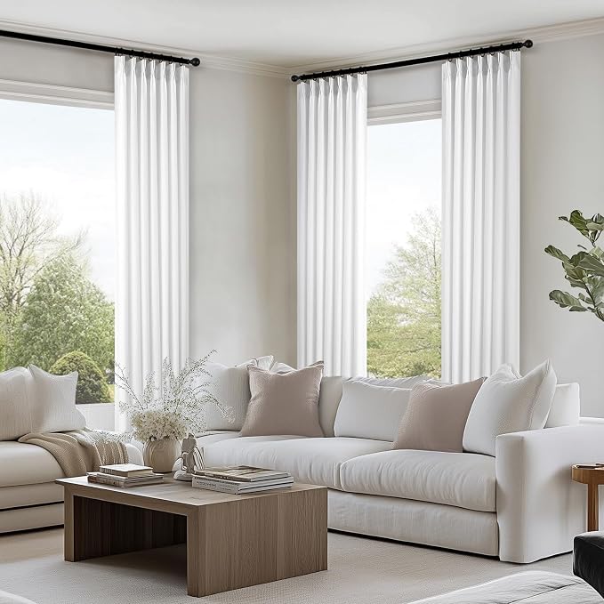 Topfinel Beige White White Linen Curtains 96 Inches Long - Image 6