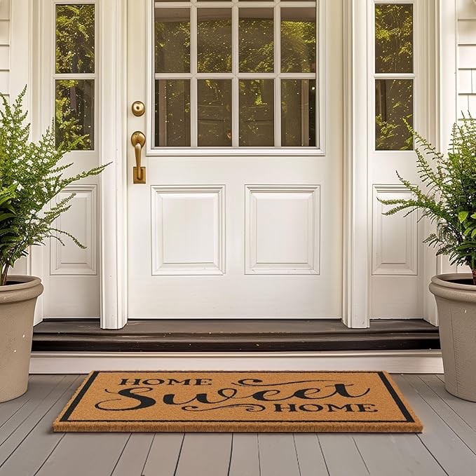 Barnyard Designs Natural Coco Coir Heavy Duty Backing Doormat - Large Cute Non-Slip Front Door Welcome Mat for Outside Entrance or Porch Entry, Brown (24x36, Home Sweet Home)