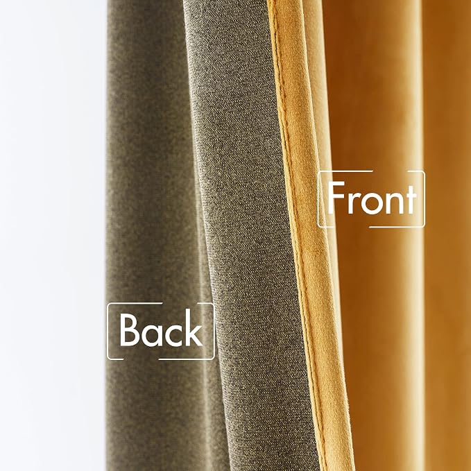MIULEE Velvet Blackout Curtains 52x90 inches 2 Panels Mustard Yellow | Luxury - Image 6