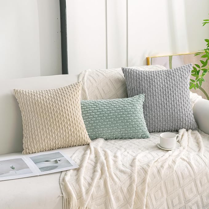 Set of 4 Yellow Rust Aqua Decorative Throw Pillow Covers 26x26 Inch Corduroy - Image 3