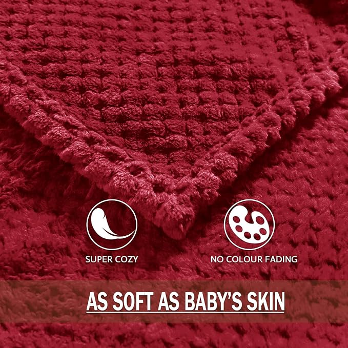 Exclusivo Mezcla Soft Waffle Fleece Bed Blanket King Size, Deep Red | - Image 8