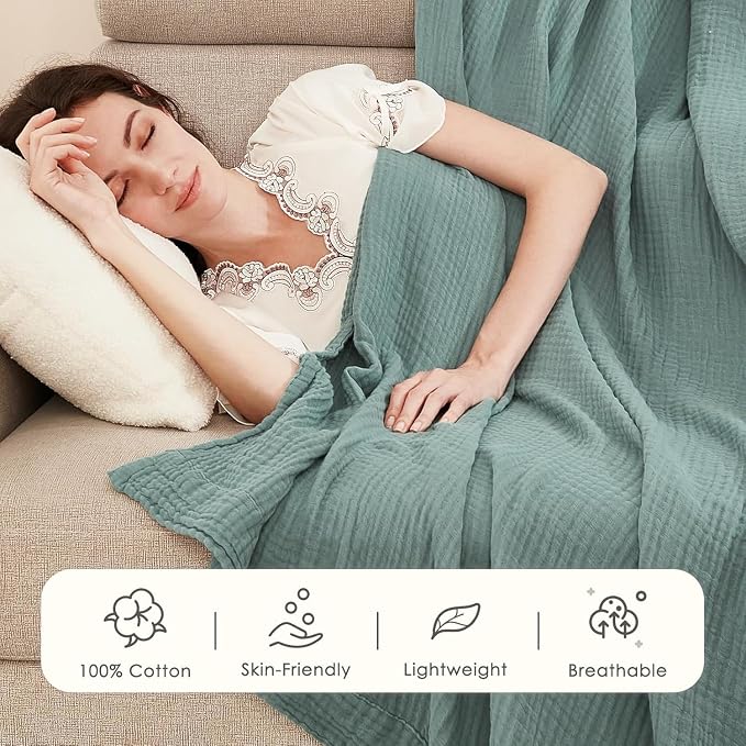 EMME Muslin Throw Blanket for Adults 100% Cotton Blankets for Couch 4-Layer - Image 5
