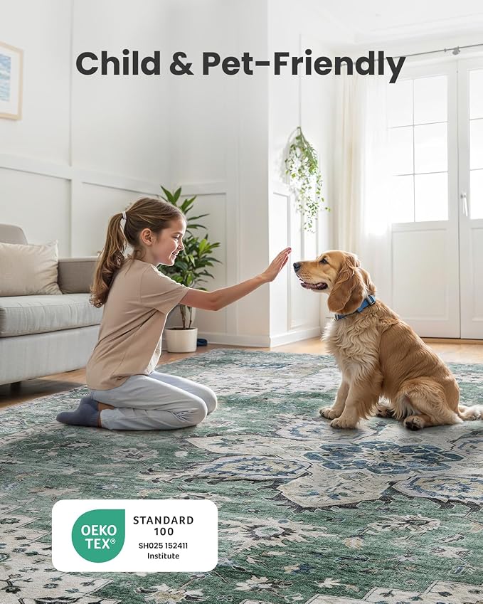AMADA HOMEFURNISHING 9x12 Area Rug, Washable Low-Profile Large Area Rug - Image 8
