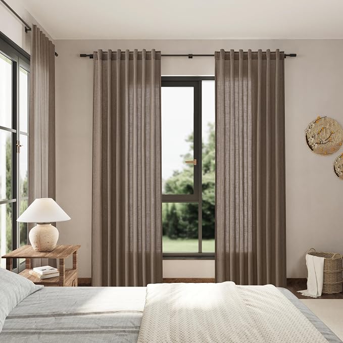 Nanspring Light Brown Semi Sheer Linen Curtains 72 Inch Length - Image 8