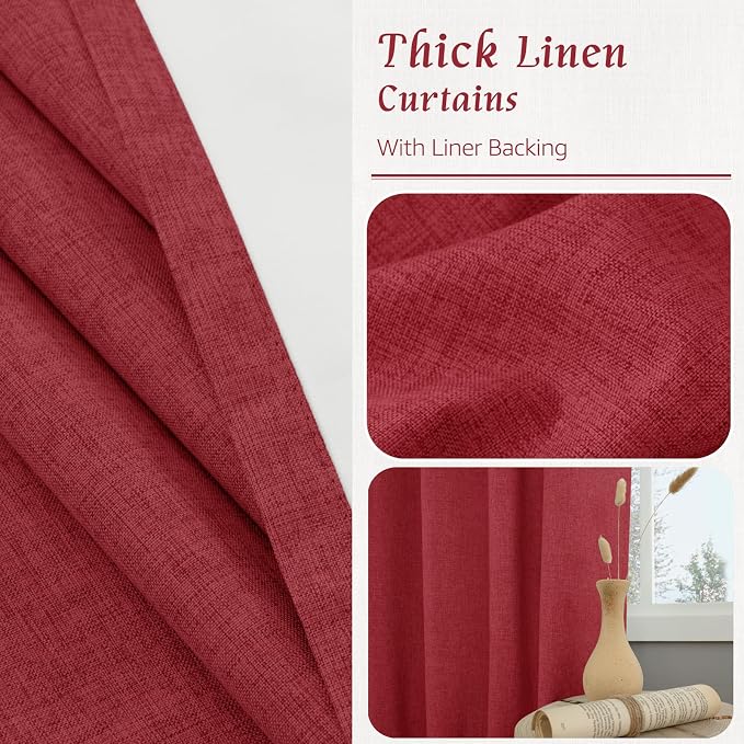 Red Linen Full Blackout Window Curtains - Image 7