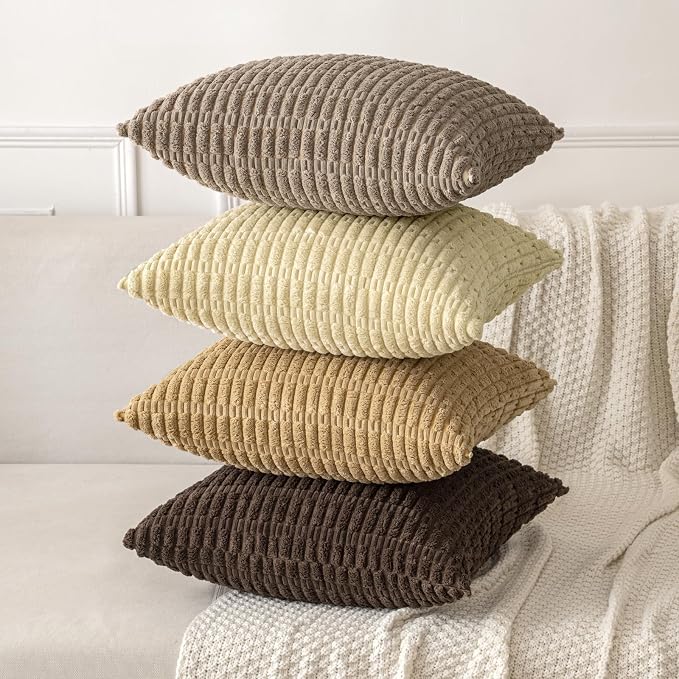 MIULEE Corduroy Decorative Throw Pillow Covers 20x20 Beige Pack of 2 | Soft - Image 4