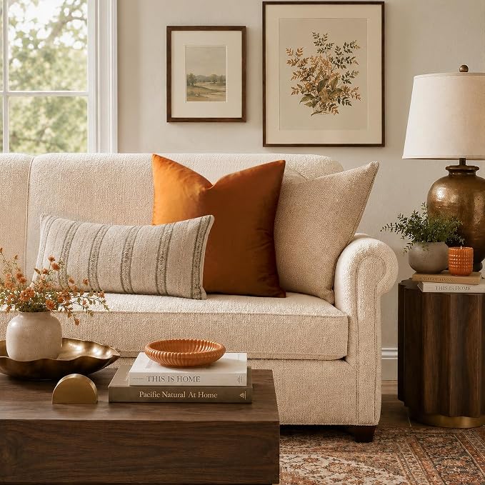 GIGIZAZA Orange Velvet Pillow Covers 22x22 Decorative Pillows Pack of 2 | Throw - Image 6