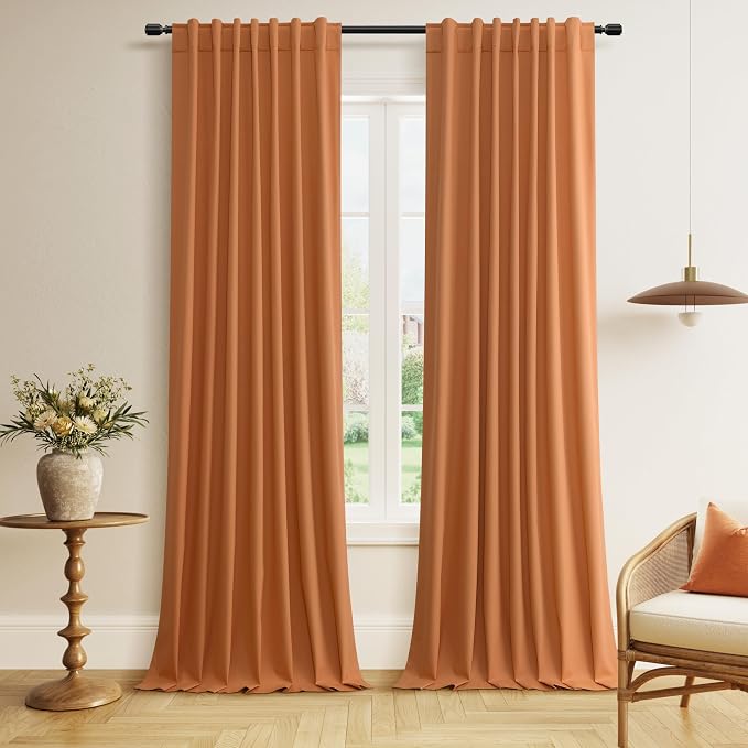 Guken Orange 100% Blackout Linen Curtains 102 Inch Length 2 Panels Set by Guken