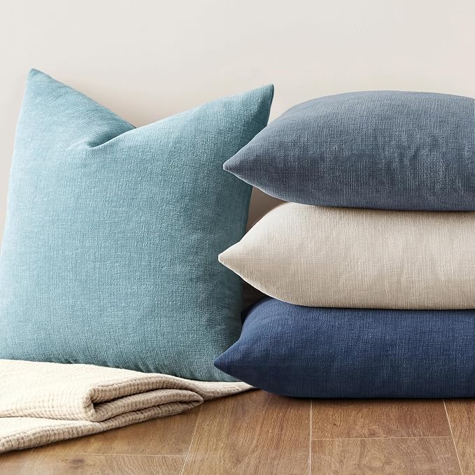 MIULEE Smoke Blue Chenille Couch Euro Throw Pillow Covers, 22x22 | Set of 2 - Image 7