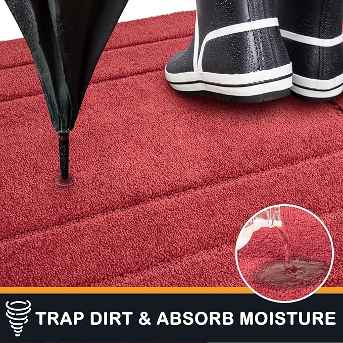 PURRUGS Dirt Trapping Door Mat 20" x 31.5", Non-Slip/Skid Machine Washable Entryway Rug, Dog Doormat, Super Absorbent Welcome Mat for Muddy Wet Shoes and Paws, Burgundy Red