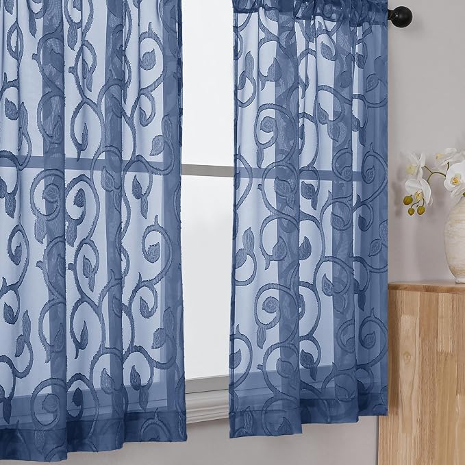 Furman Cafe Curtains 30 Inch Length 2 Panels Set, Elegant Geometric Jacquard - Image 3