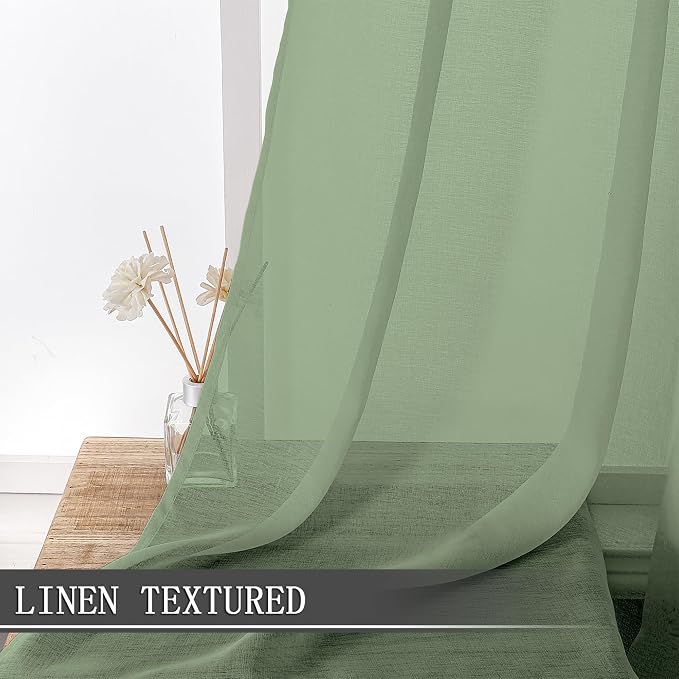 Tollpiz Sheer Tier Curtain Linen Textured Half Kitchen Curtains Sheer Light - Image 2