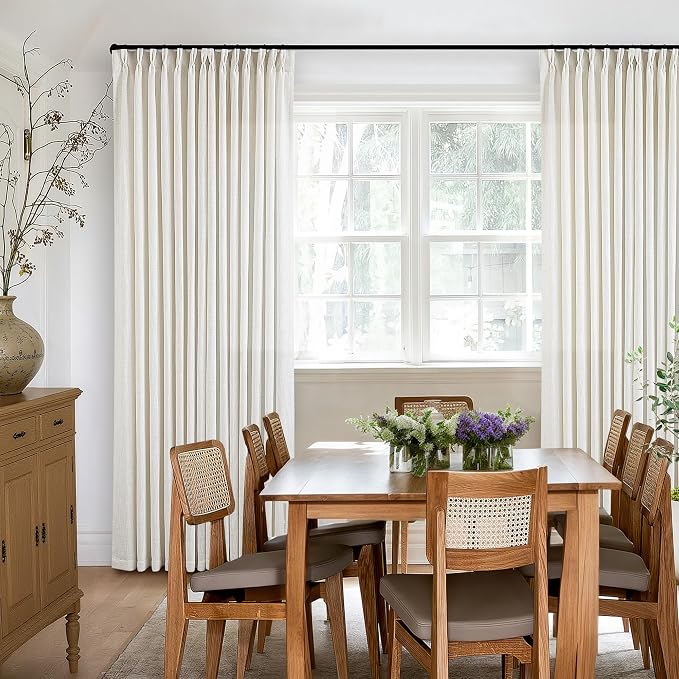 102 Inch Curtains Pinch Pleat Linen Curtains Natural 2 Panels | Light Filtering - Image 6