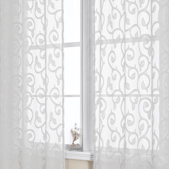 OWENIE Furman White Sheer Curtains 54 Inch Length 2 Panels Set - Image 3