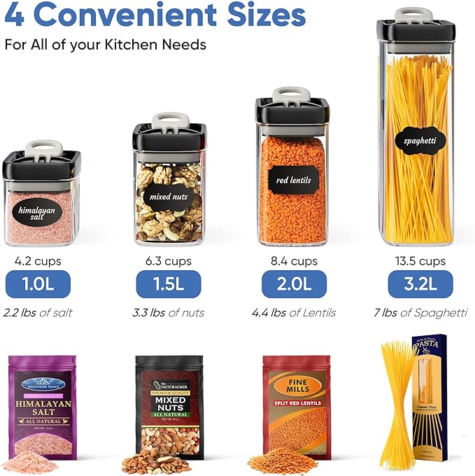 Chef's Path Airtight Food Storage Containers Set for Home Organization - 7 Piece Largest Flip Lock Set w/more Capacity - BPA Free Plastic Dry Food Storage Containers with Lids