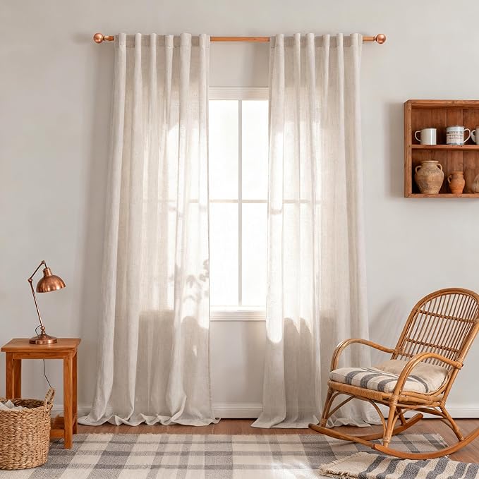 MYSKY HOME Linen Curtains for Living Room 96 Inches Long, Semi Sheer Curtains & by MYSKYHOME