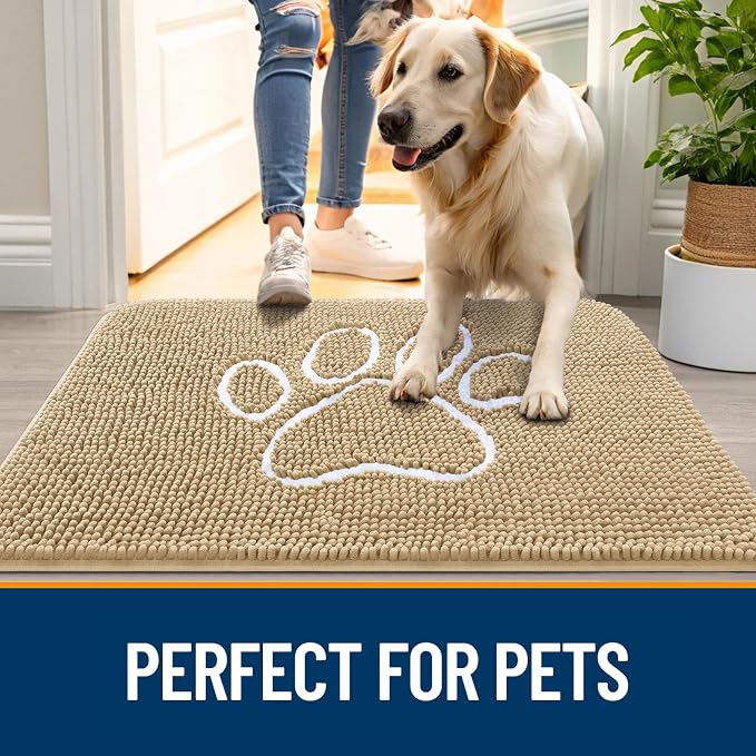 OLANLY Dog Door Mat for Muddy Paws 35x24, Paw Print Design Chenille Mud Mat | - Image 6