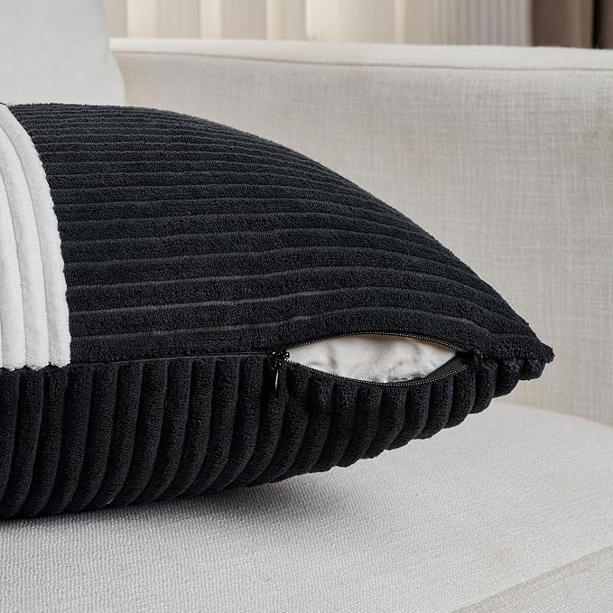 Fancy Homi Set of 2 Black White Decorative Throw Pillow Covers 18x18 Inch - Image 4