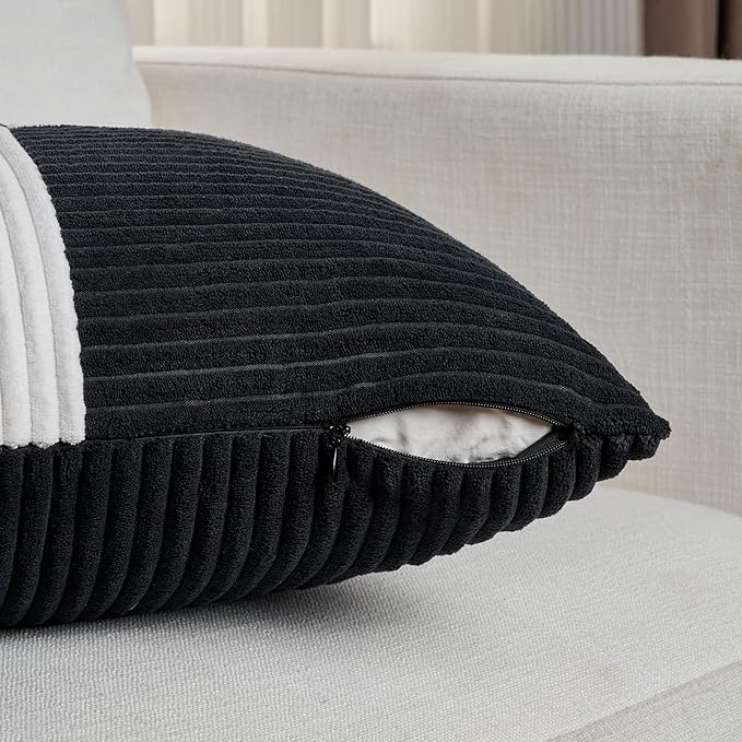 Fancy Homi Set of 2 Black White Decorative Throw Pillow Covers 18x18 Inch - Image 4
