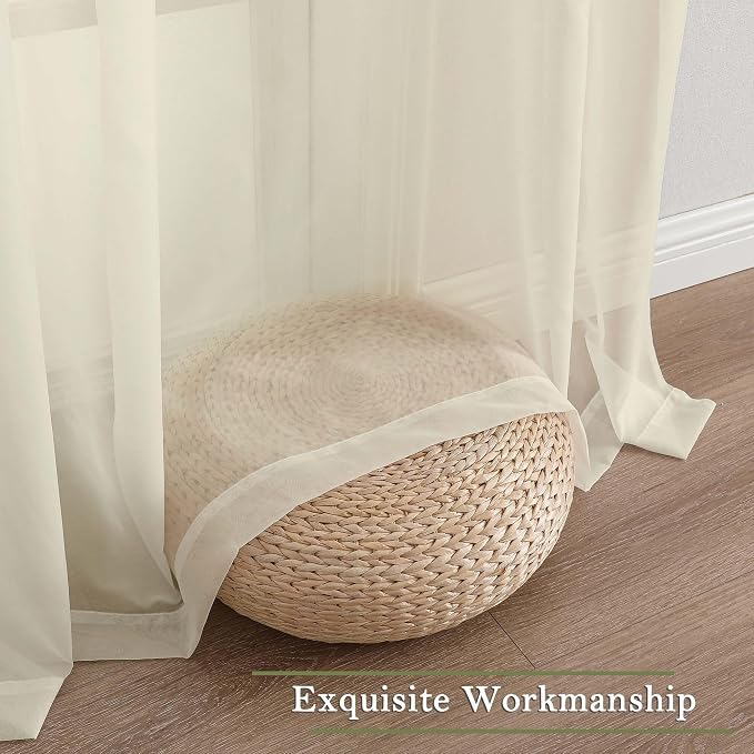 Cream Sheer Curtains 96 Inches Long 2 Panels Set, Modern Farmhouse Decor Light - Image 7