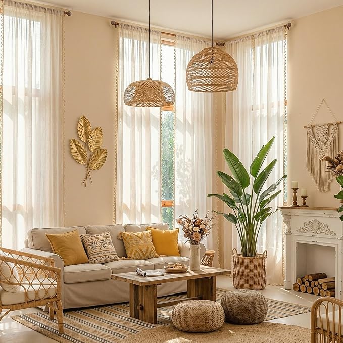 MYSKY HOME 96 Inch Length Farmhouse Semi Sheers Light Filtering Privacy Drapes - Image 2