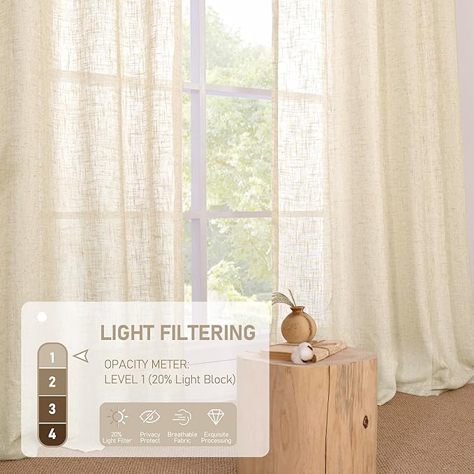 Linen Semi Sheer Curtains 63 inch Long - Image 4
