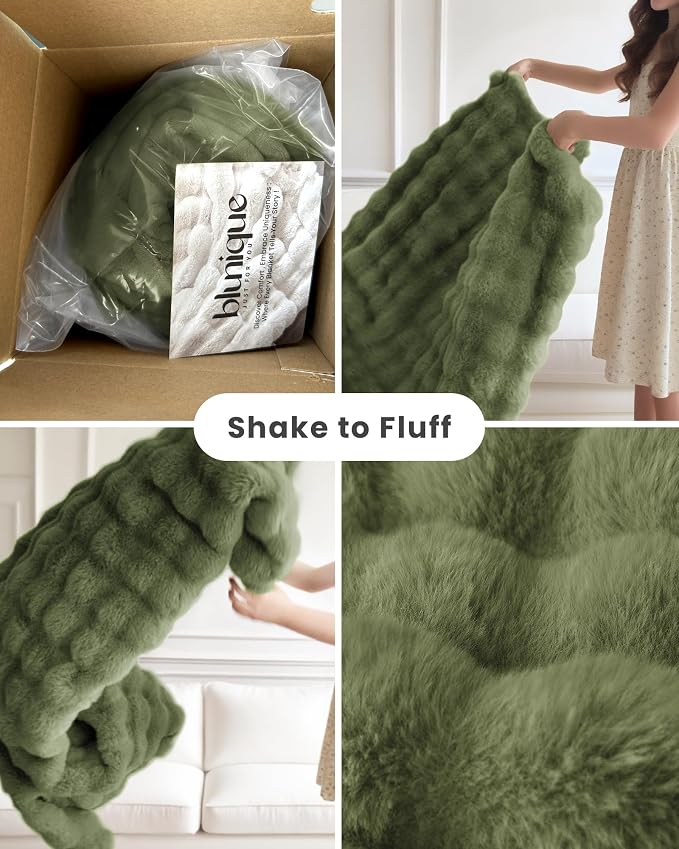 Ultra Soft Cozy Faux Fur Throw Blanket, Fuzzy Plush Thick Bubble Blanket - Image 7