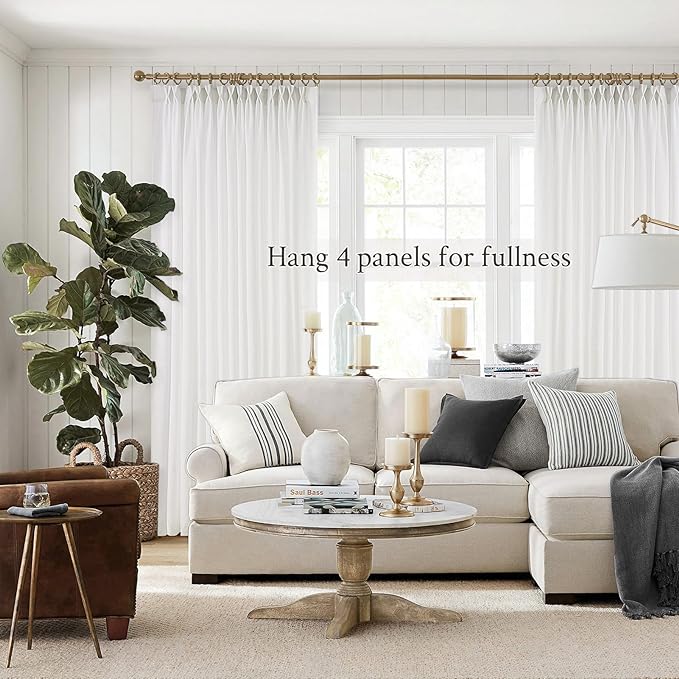 Pinch Pleated Sheer Curtains 120 Inches Long, Light Filtering Semi Sheer White - Image 4