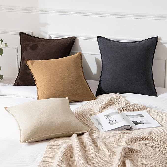 MIULEE Decorative Linen Pillow Covers 18x18 Inch Brown | Boho Farmhouse​ ​Fall - Image 4
