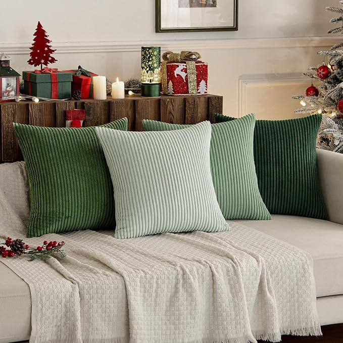 MIULEE Soft Corduroy Decorative Throw Pillow Covers Forest Green 22x22 | Set of - Image 9