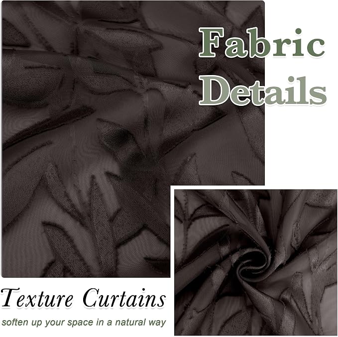 Lecloud Leia Chocolate Brown Sheer Kitchen Curtains 24 Inch Length 2 Pcs - Image 4