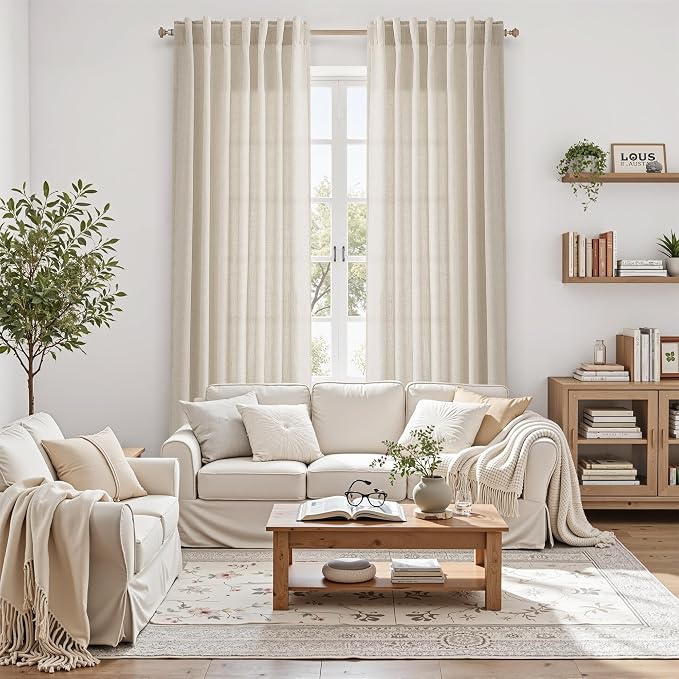 Boho Curtains 90 Inches Long for Living Room Linen Light Filtering Semi Sheer - Image 6