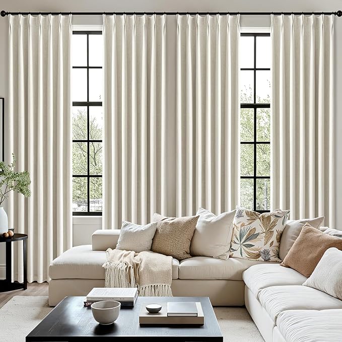 MIULEE Natural Pinch Pleated 100% Blackout Linen Curtains 40x80 Inches | Room - Image 7
