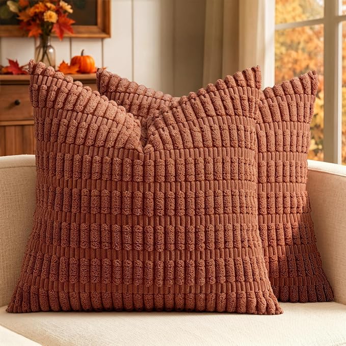 MIULEE Fall Euro Corduroy Decorative Throw Pillow Covers 24x24 Dark Rust | Pack by MIULEE