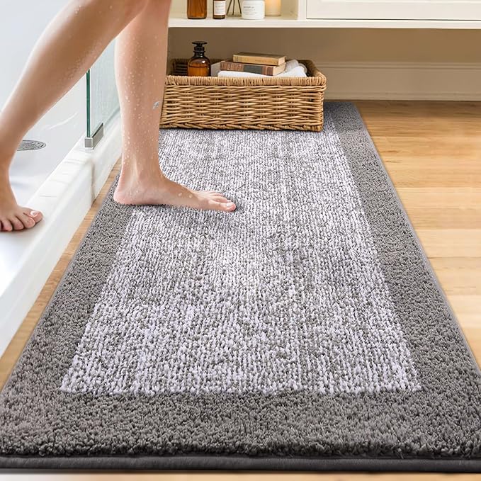 70x24 Long Bathroom Rugs Washable Non Slip, Light Grey Bath Mat - Image 2