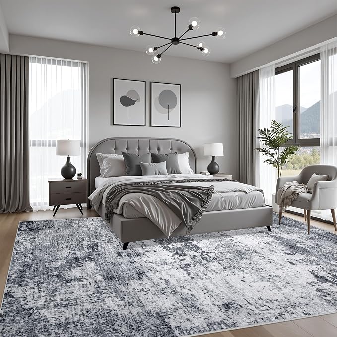Area Rug Living Room: 4x4 Modern Washable Indoor Soft Carpet Grey | - Image 3