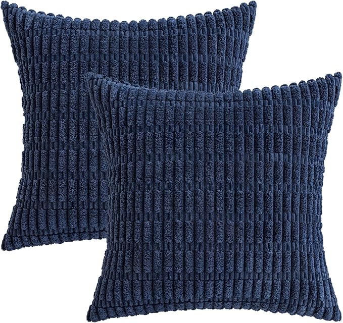 MIULEE Corduroy Decorative Throw Pillow Covers 20x20 Navy Blue Pack of 2 | Soft - Image 6